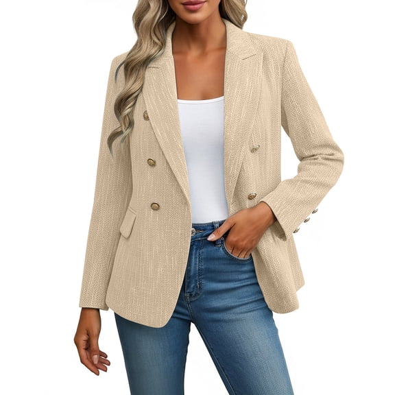 Purcolt Blazers for Women Business Casual Double Breasted Open Front Long Sleeve Lapel Work Office Blazer Jackets Summer Blazers for Women Lightweight S-2XL
