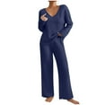 thumbnail image 1 of Purcolt Lounge Sets for Women Long Sleeve V Neck Knit Top and Wide Leg Pants Comfy Pajama Set 2 Piece Pjs Matching Outfits, 1 of 5