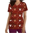 thumbnail image 1 of Joau Christmas Scrubs for Women, Santa Snowman Reindeer Print Scrubs Tops Workwear Short Sleeve V Neck Nurse Shirt Working Uniforms Medical Scrubs with Pockets, 1 of 5