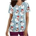 thumbnail image 1 of Joau Christmas Scrubs for Women, Santa Snowman Reindeer Print Scrubs Tops Workwear Short Sleeve V Neck Nurse Shirt Working Uniforms Medical Scrubs with Pockets, 1 of 5