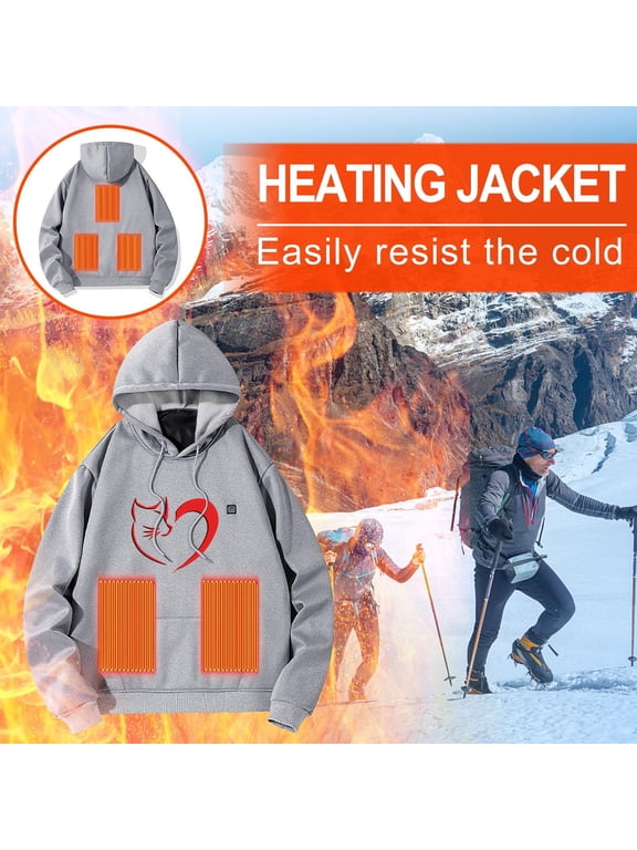 Heated Hoodie for Men Women, USB Electric Unisex Heated Jackets Hooded Pullover Sweatshirts Thick Warm Casual Lightweight Heating Coat with 5 Heating Zones