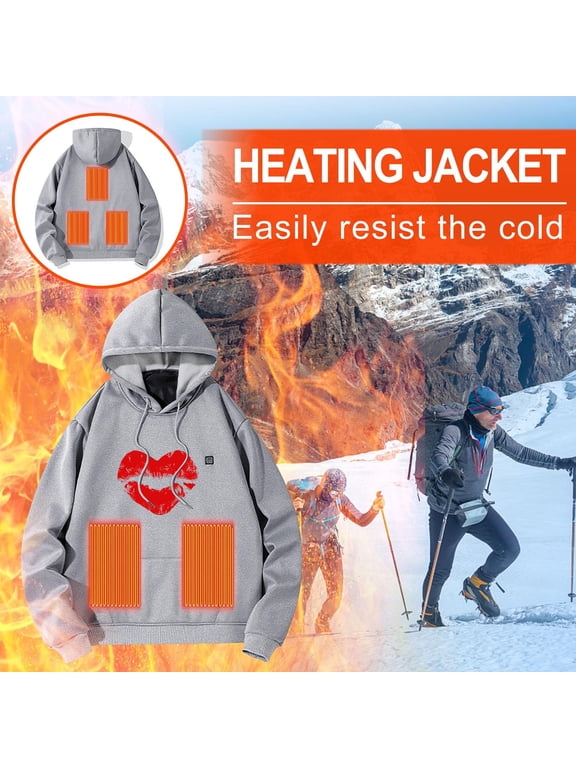 Heated Hoodie for Men Women, USB Electric Unisex Heated Jackets Hooded Pullover Sweatshirts Thick Warm Casual Lightweight Heating Coat with 5 Heating Zones