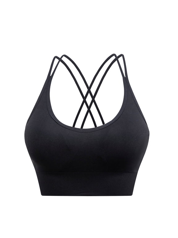 High Impact Sports Bras for Women Full Support Strappy Crisscross Back Padded Yoga Workout Athletic Bras Gym Exercise Crop Top with Removable Cups