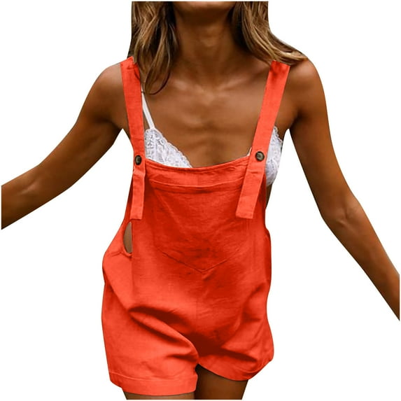 Joau Jumpsuit for Women Summer Casual Solid Color Sleeveless Spaghetti Strap Wide Leg Overalls Button Strapy Loose Baggy Bib Short Romper with Pockets