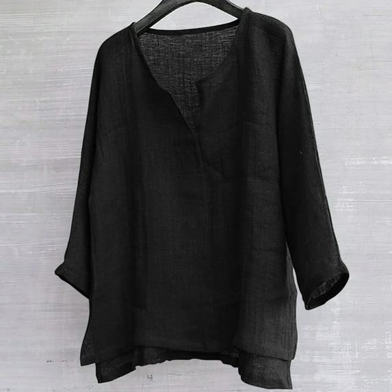 Joau Linen Shirts for Men Casual Solid Color 3/4 Sleeve Loose Fit Shirts Holiday Beach Shirt Hawaiian T Shirts Lightweight Pullover Tops for Men