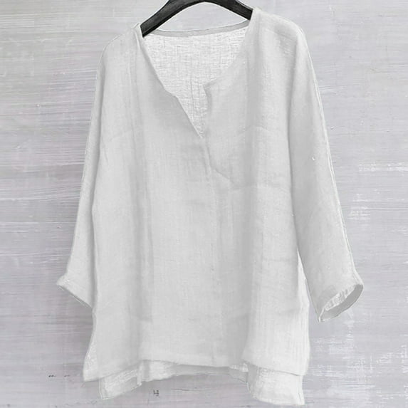 Joau Linen Shirts for Men Casual Solid Color 3/4 Sleeve Loose Fit Shirts Holiday Beach Shirt Hawaiian T Shirts Lightweight Pullover Tops for Men