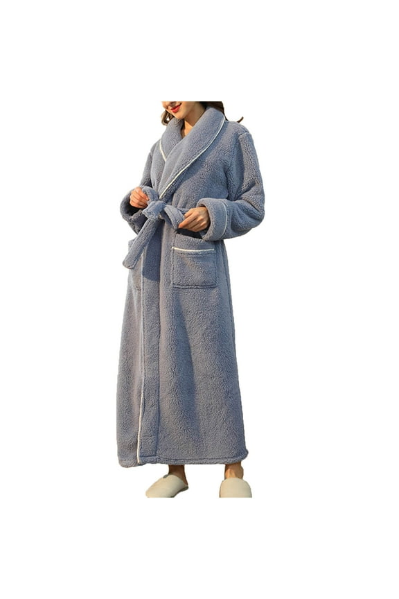 Long Robe for Women Luxurious Flannel Fleece Full Length Bathrobe Soft Plush Winter Warm Pajamas Shower Nightgown Dressing Gown House Coat with Pockets
