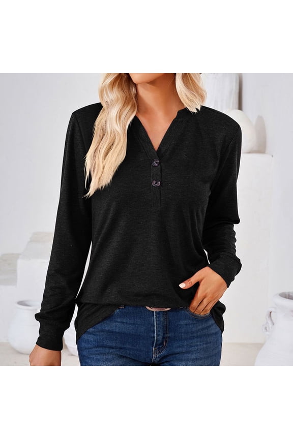 Long Sleeve Workout Shirts for Women, Loose Fit Buttons Pullover Sweatshirt V Neck Basic Tee Tops Blouse Lightweight Athletic T-Shirts