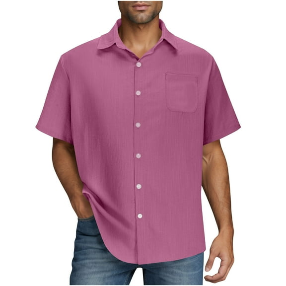 Joau Men Casual T-shirt Solid Short Sleeve Stand Collar Buttons Pullover Blouse Tops