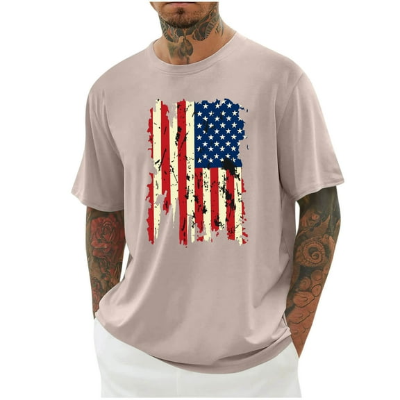 Joau Men's Amrican Flag Patriotic T-Shirts Lightweight Short Sleeve Crewneck T-Shirts Soft and Comfortable Graphic T-Shirts (Reg. or Big & Tall)