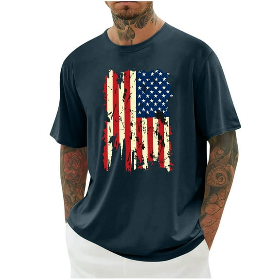 Joau Men's Amrican Flag Patriotic T-Shirts Lightweight Short Sleeve Crewneck T-Shirts Soft and Comfortable Graphic T-Shirts (Reg. or Big & Tall)