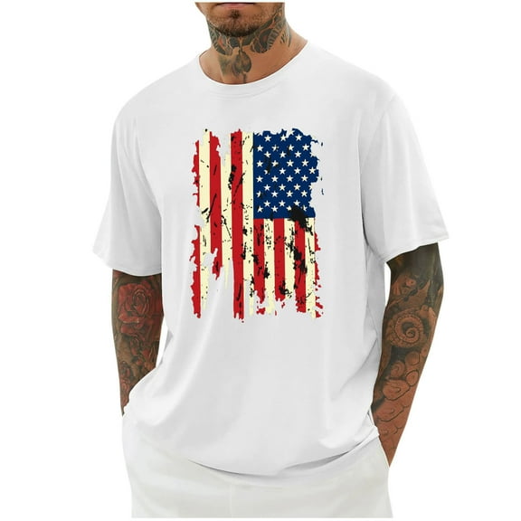 Joau Men's Amrican Flag Patriotic T-Shirts Lightweight Short Sleeve Crewneck T-Shirts Soft and Comfortable Graphic T-Shirts (Reg. or Big & Tall)