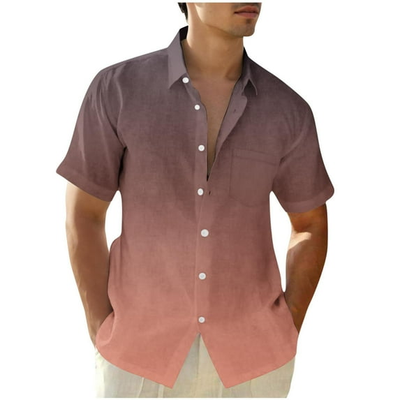 Joau Men's Big & Tall Short Sleeve Shirts Gradient Casual Button Down Shirts Holiday Summer Beach Shirts Wedding Formal Dress Shirt with Pocket