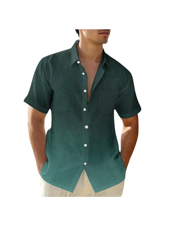 Men's Big & Tall Short Sleeve Shirts Gradient Casual Button Down Shirts Holiday Summer Beach Shirts Wedding Formal Dress Shirt with Pocket