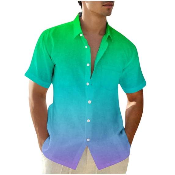 Joau Men's Big & Tall Short Sleeve Shirts Gradient Casual Button Down Shirts Holiday Summer Beach Shirts Wedding Formal Dress Shirt with Pocket