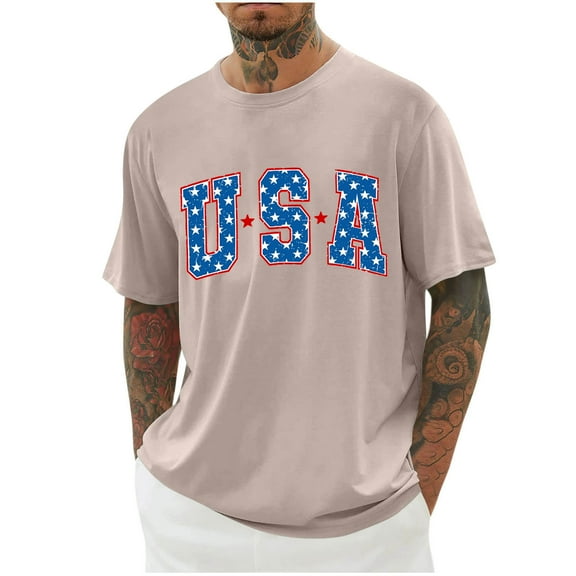 Joau Men's Big & Tall USA Graphic Tees Short Sleeve Crewneck USA Stars Patriotic T-Shirts Independence Day 4th of July Shirts