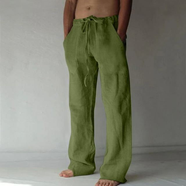 Joau Men's Casual Linen Loose Fit Pants Elastic Waist Drawstring Yoga ...