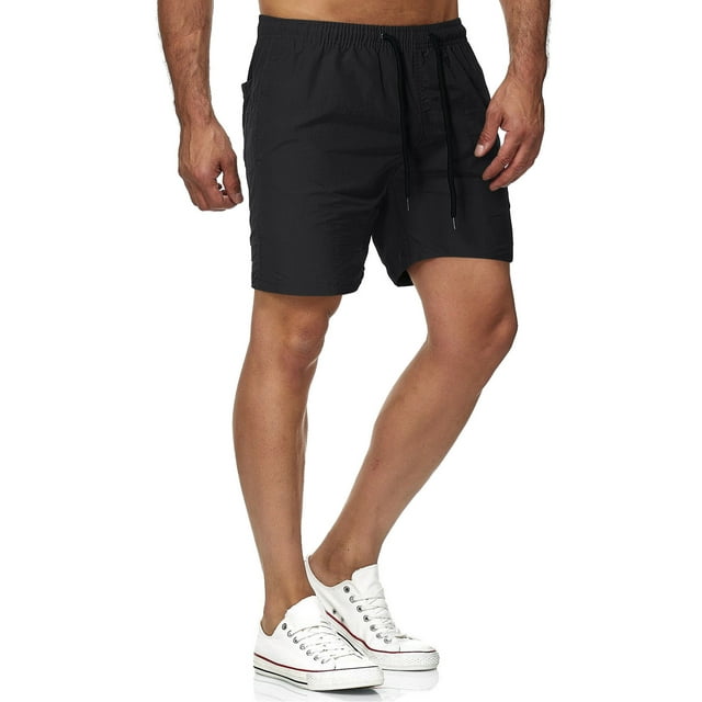 Joau Men's Cotton Linen Workout Shorts Comfy Elastic Waist Drawstring ...