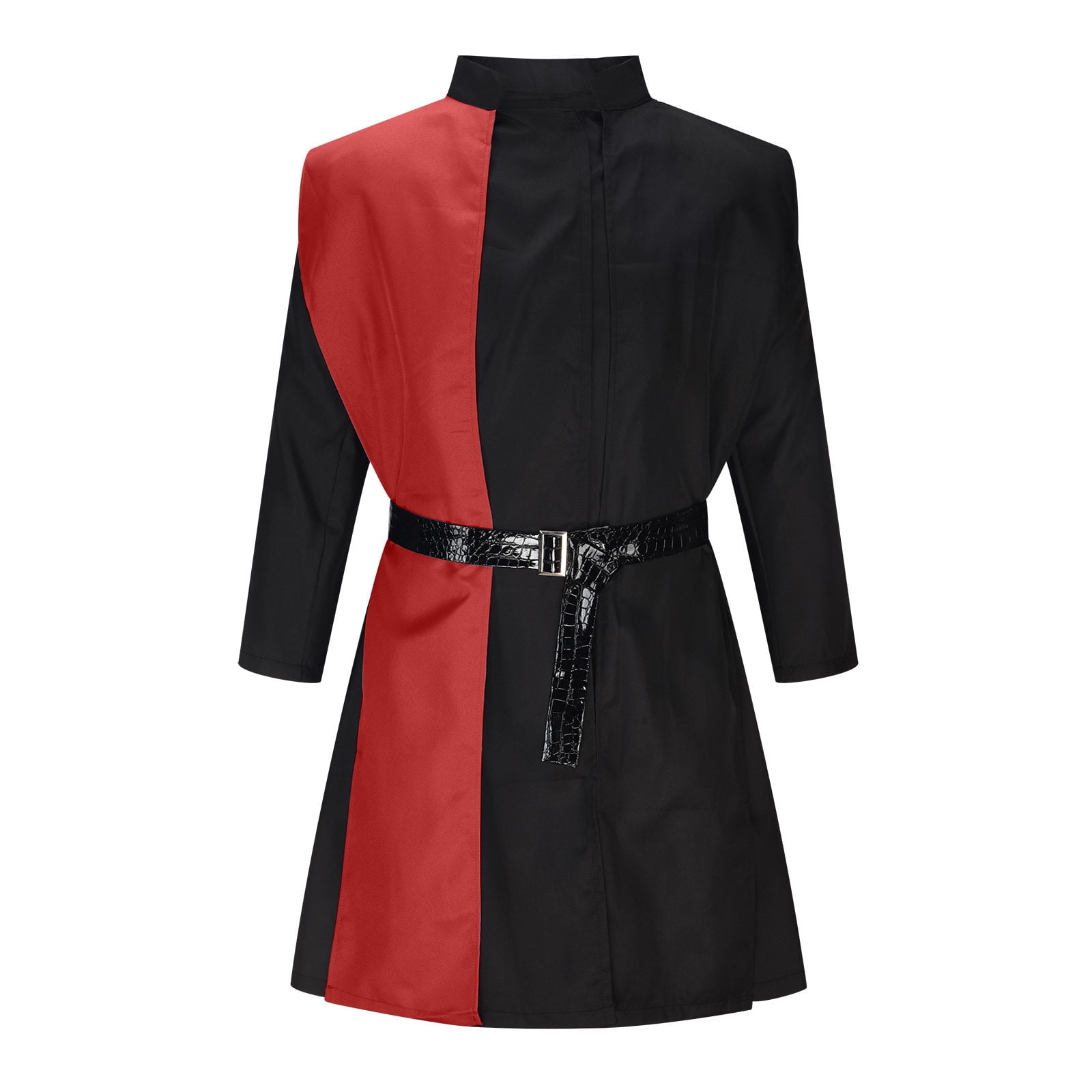 Joau Men s Patchwork Color Stand Collar Belted Lightweight Jacket Vintage Cardigan Coat Uniform Walmart
