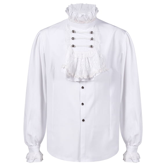 Joau Men's Stand Collar Lace Ruffles Dress Shirts Steampunk Gothic Pirate Shirt Medieval Renaissance Costume Tops for Halloween Cosplay