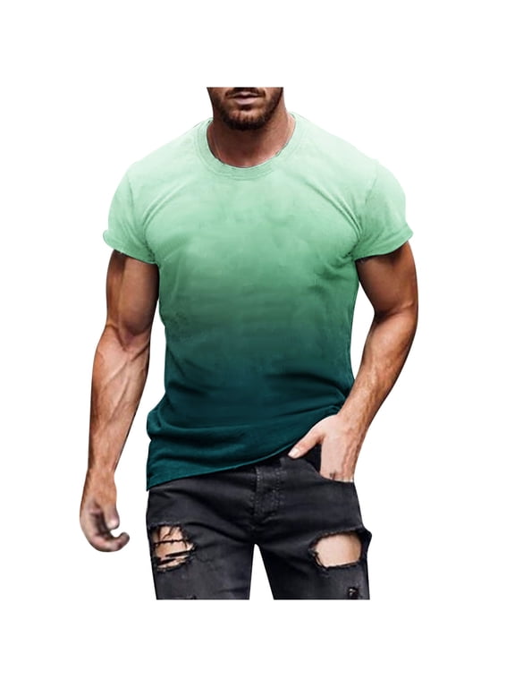 Mens Big & Tall Active Shirts Gradient Color Summer Casual Short Sleeve Crew Neck T-Shirts Quick Dry Athletic Running Gym Workout Tee Tops