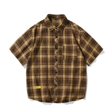 Joau Mens Big & Tall Short Sleeve Button Down Shirt Plaid Button Up Shirts Lightweight Casual Loose Cotton Work Shirts with Pocket