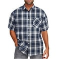 thumbnail image 1 of Joau Mens Big & Tall Short Sleeve Button Down Shirt Plaid Button Up Shirts Lightweight Casual Loose Cotton Work Shirts with Pocket, 1 of 4