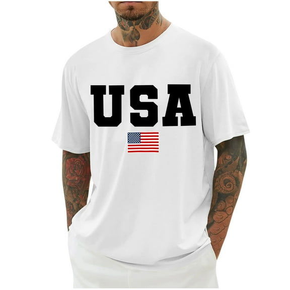Joau Mens Big & Tall USA American Flag Shirts Short Sleeve Crew Neck 4th of July Patriotic Graphic T-Shirts Independence Day Tee Tops