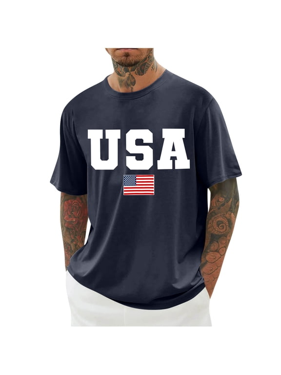 Mens Big & Tall USA American Flag Shirts Short Sleeve Crew Neck 4th of July Patriotic Graphic T-Shirts Independence Day Tee Tops