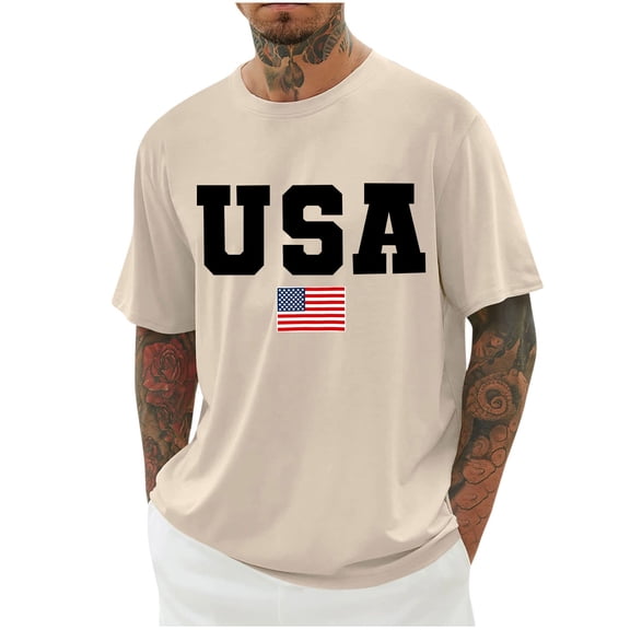 Joau Mens Big & Tall USA American Flag Shirts Short Sleeve Crew Neck 4th of July Patriotic Graphic T-Shirts Independence Day Tee Tops