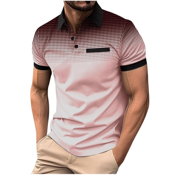 Joau Mens Golf Shirts Polka Gradient Color Casual Short Sleeve Collared Performance Athletic Workout T-Shirts Moisture Wicking Lightweight Stretch Quick Dry Golf Shirts for Men