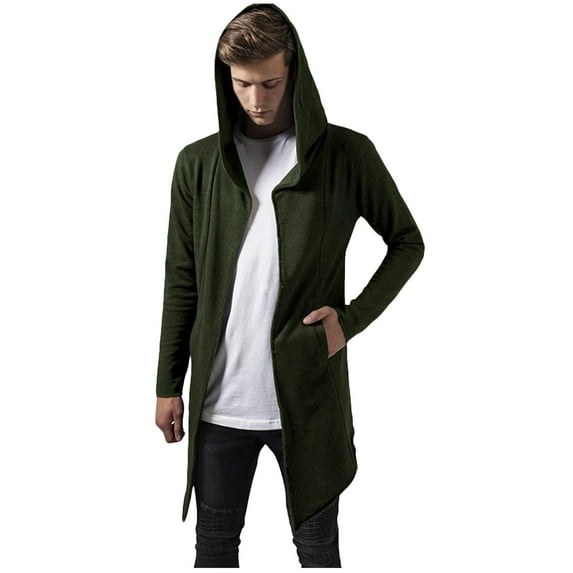 Joau Mens Open Front Lightweight Draped Cardigans Sweater Long Sleeve Hoodies with Pockets Hooded Cloak Thermal Coat Fall Winter Outerwear with Asymmetrical Hem for Unisex Adult