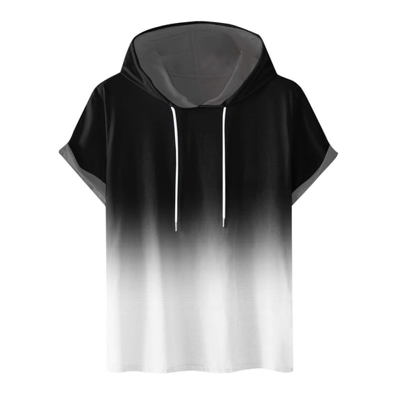 Joau Mens Short Sleeve Hoodies Gradient Color Casual Lightweight Hooded Sweatshirts Drawstring Gym Athletic T Shirts Pullover