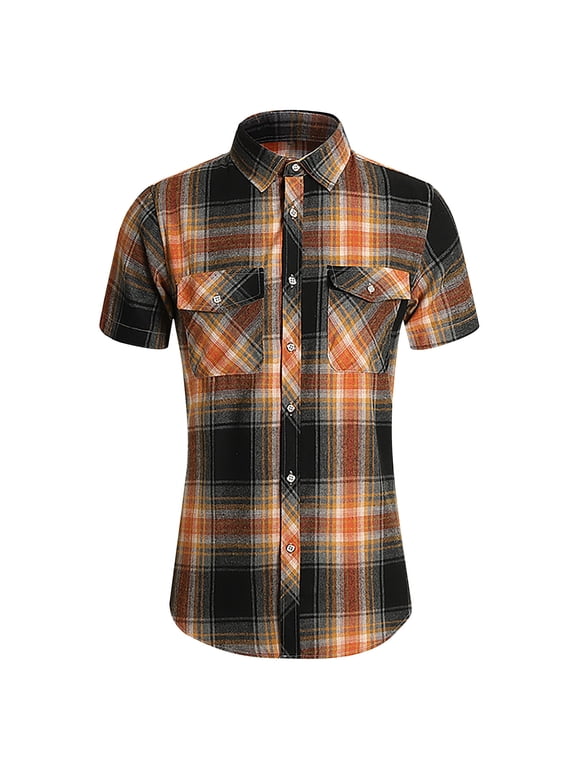 Mens Western Cowboy Short Sleeve Button-Up Plaid Shirts Regular Fit Button Down Shirts Casual Work Shirts with Pockets