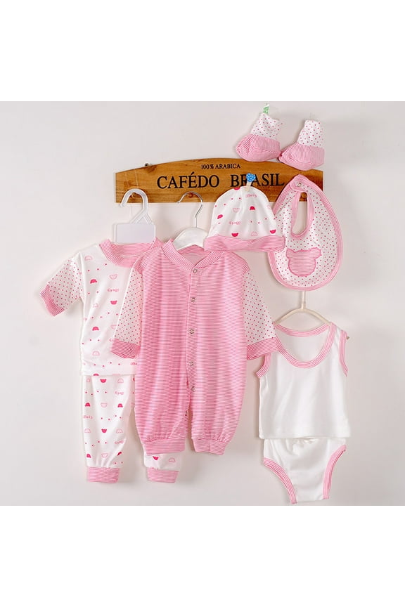 Newborn Infant Clothes & Accessories Set 8 Piece Baby Boy Girl Short Sleeve/Tank Tops+Long Pants+Romper+Bottom+Hat+Bib+Sock Shose Outfits Set for 0-3Months