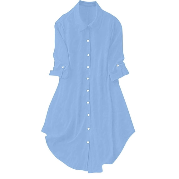 Purcolt Oversized Shirt Dress for Women, Plus Size Casual Button Down 3/4 Rolled-Up Sleeve Collared Loose Fit Flowy Maxi Long Dress