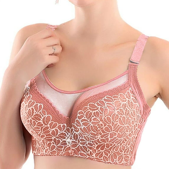 Joau Plus Size Lace Mesh Push Up Bras for Women, Comfort Full-Coverage Wireless Seamless T Shirt Bra Lightly Lined Breathable Bralettes with Adjustable Straps Everyday Underwear