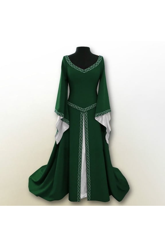 Renaissance Medieval Dress for Women Halloween Flared Sleeve Wide Neck Bodycon Retro Ball Gowns Gothic Court Vintage Maxi Dress Corset Cocktail Dresses Cosplay Costume