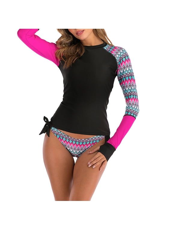 Set of Wetsuit Top and Bottom for Womens in Cold Water, Long Sleeve Side Straps Swimsuit Skin Protection Diving Suit for Aerobics Diving Surfing Swimming