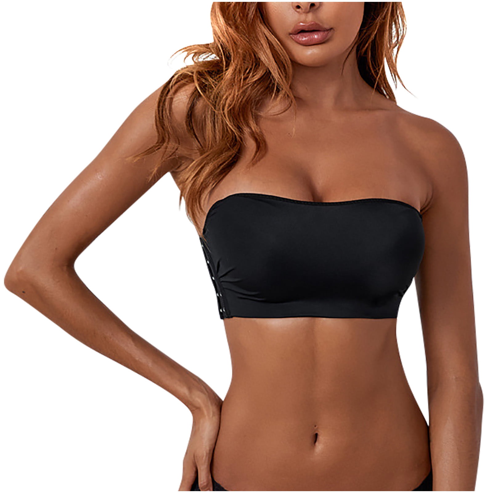 WOWENY Strapless Bandeau Bra - Seamless Wireless, Padded Tube Top For Women (Black, Beige, White - Large) - View #10