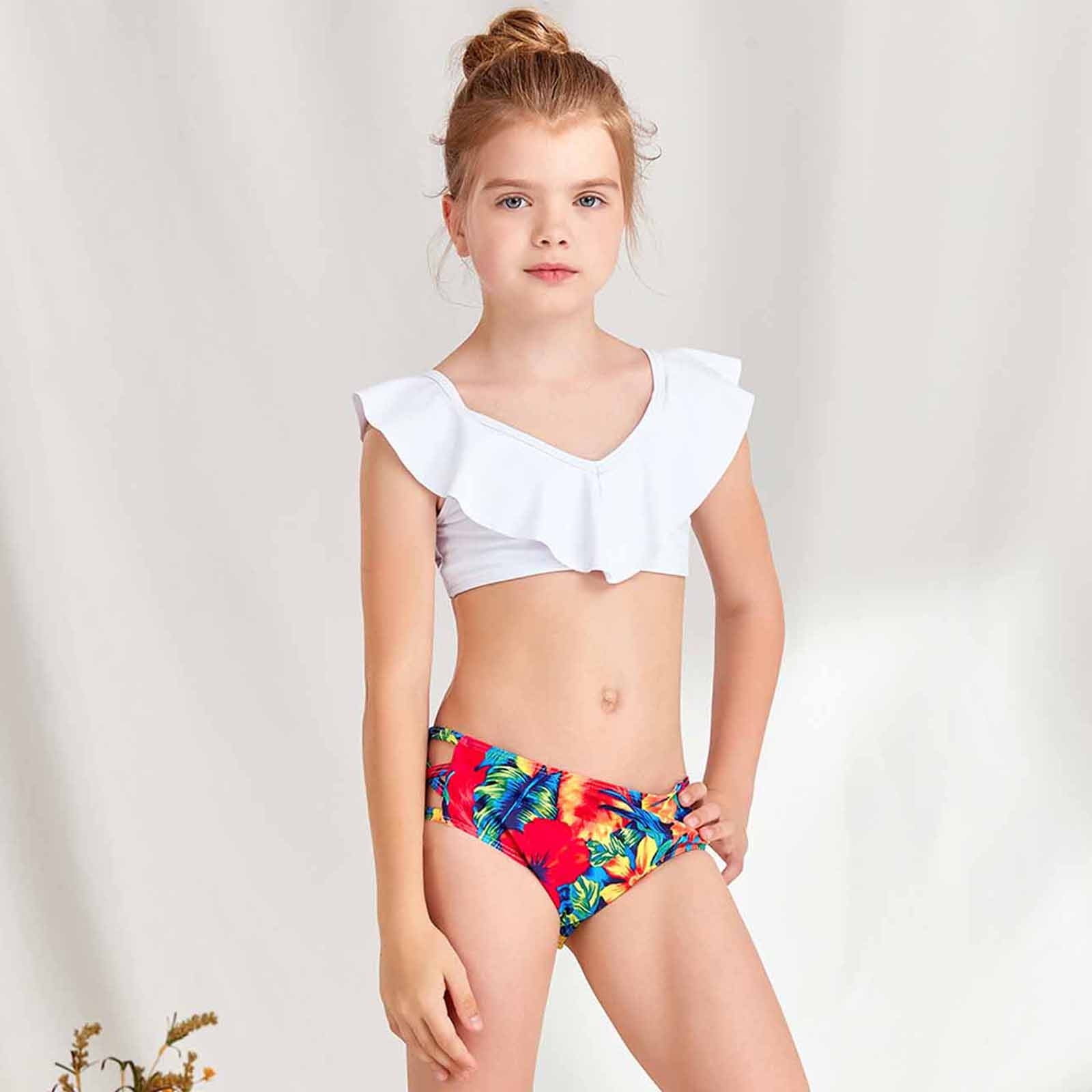 Joau Teen Girls Ruffle Bikinis Two Pieces Swimsuits Cute Print Hawaiian Beach Sports Bathing Suit Set for 8 14 Years Old Kids