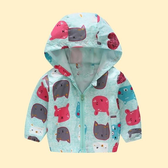 Joau Toddler Boys Girls Lightweight Waterproof Windbreaker Jacket Kids Fall Winter Long Sleeve Coats Cute Printed Zipper Hooded Rain Jacket Outerwear