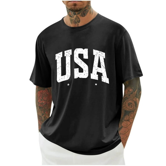 Joau USA 4th of July Mens T-Shirts Casual Short Sleeve Crew Neck Memorial Day Patriotic Graphic T-Shirts Independence Day Tee Tops
