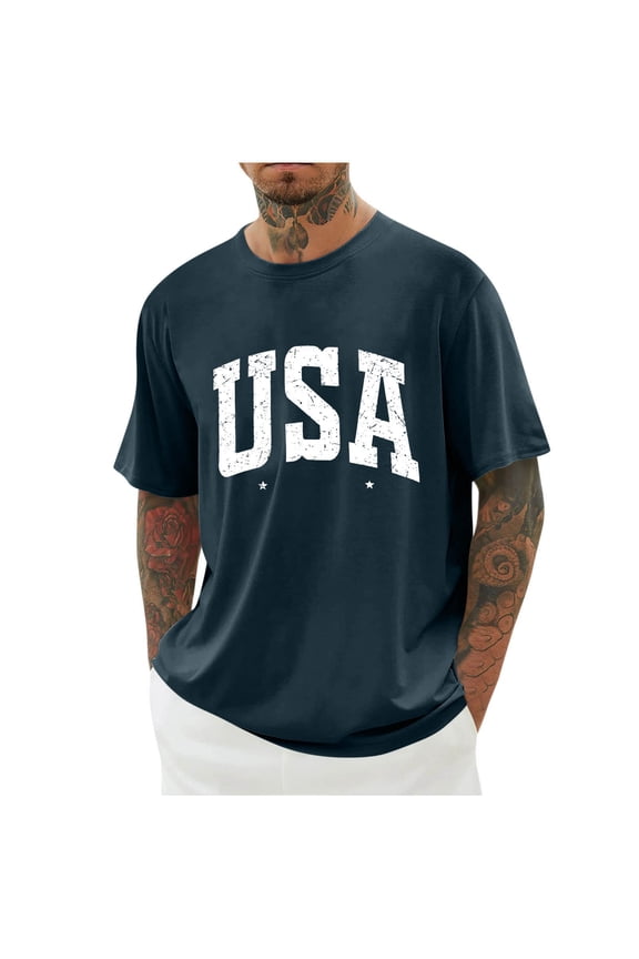 USA 4th of July Mens T-Shirts Casual Short Sleeve Crew Neck Memorial Day Patriotic Graphic T-Shirts Independence Day Tee Tops