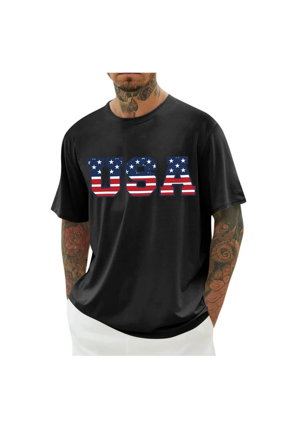 USA 4th of July Shirts for Men American Flag Short Sleeve Crew Neck Patriotic Graphic T-Shirts Independence Day Tee Tops