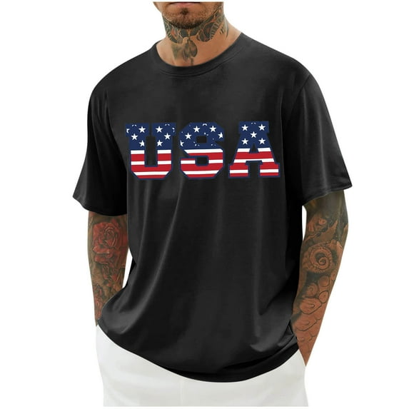 Joau USA 4th of July Shirts for Men American Flag Short Sleeve Crew Neck Patriotic Graphic T-Shirts Independence Day Tee Tops
