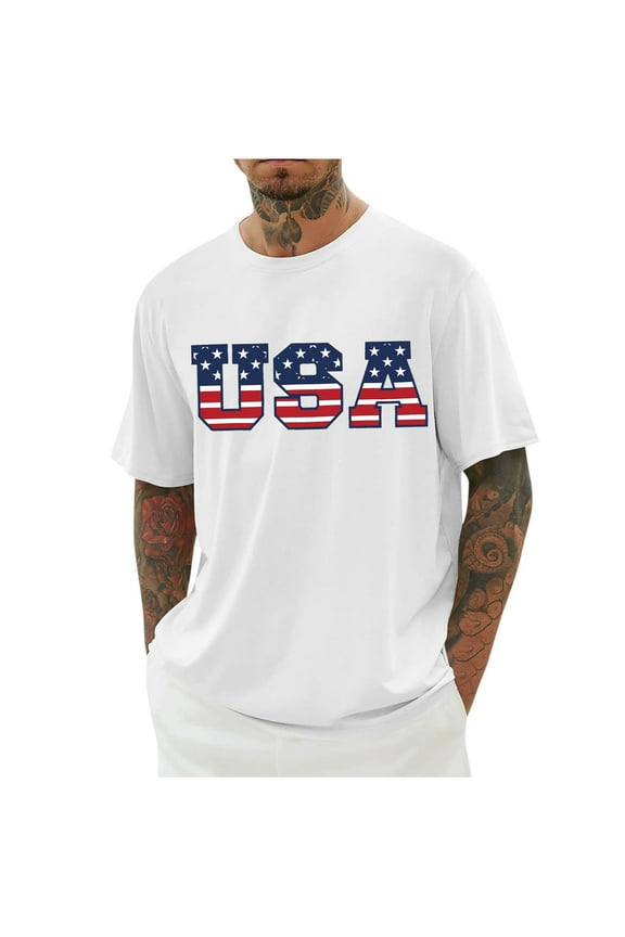USA 4th of July Shirts for Men American Flag Short Sleeve Crew Neck Patriotic Graphic T-Shirts Independence Day Tee Tops