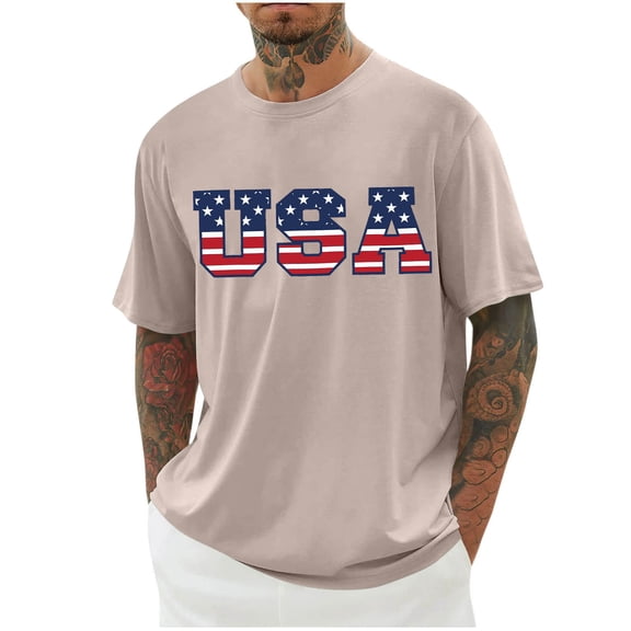 Joau USA 4th of July Shirts for Men American Flag Short Sleeve Crew Neck Patriotic Graphic T-Shirts Independence Day Tee Tops