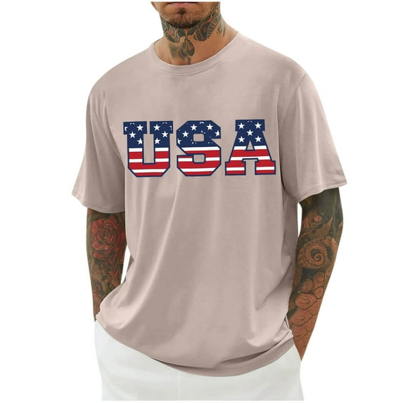 Joau USA 4th of July Shirts for Men American Flag Short Sleeve Crew Neck Patriotic Graphic T-Shirts Independence Day Tee Tops