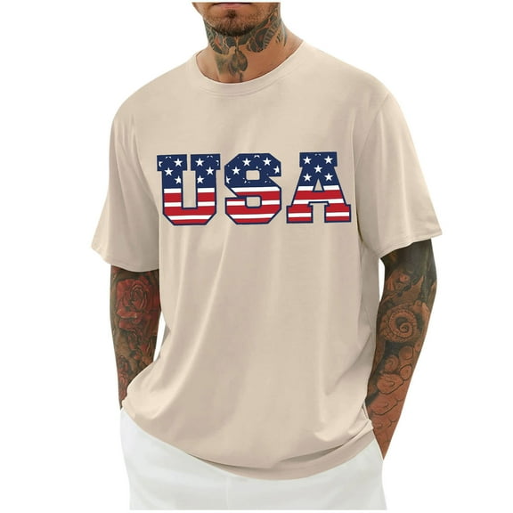 Joau USA 4th of July Shirts for Men American Flag Short Sleeve Crew Neck Patriotic Graphic T-Shirts Independence Day Tee Tops